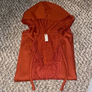 Long Sleeve Top w/ Hood & Lace Detailing - Size Small